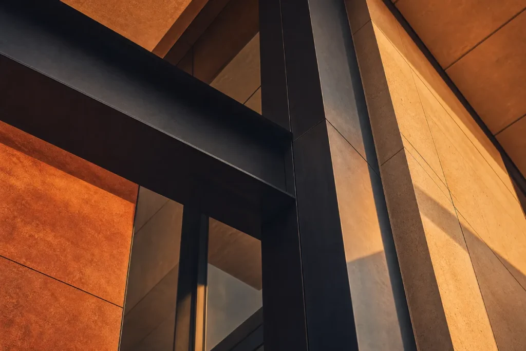 Steel and stone architectural detail