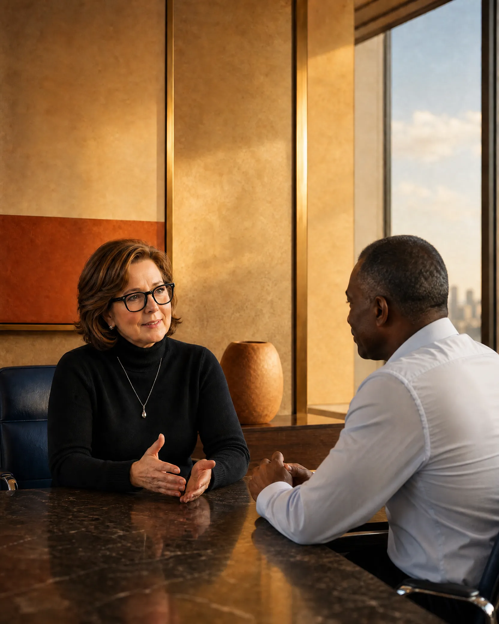 Jodie Charlop in conversation with an executive