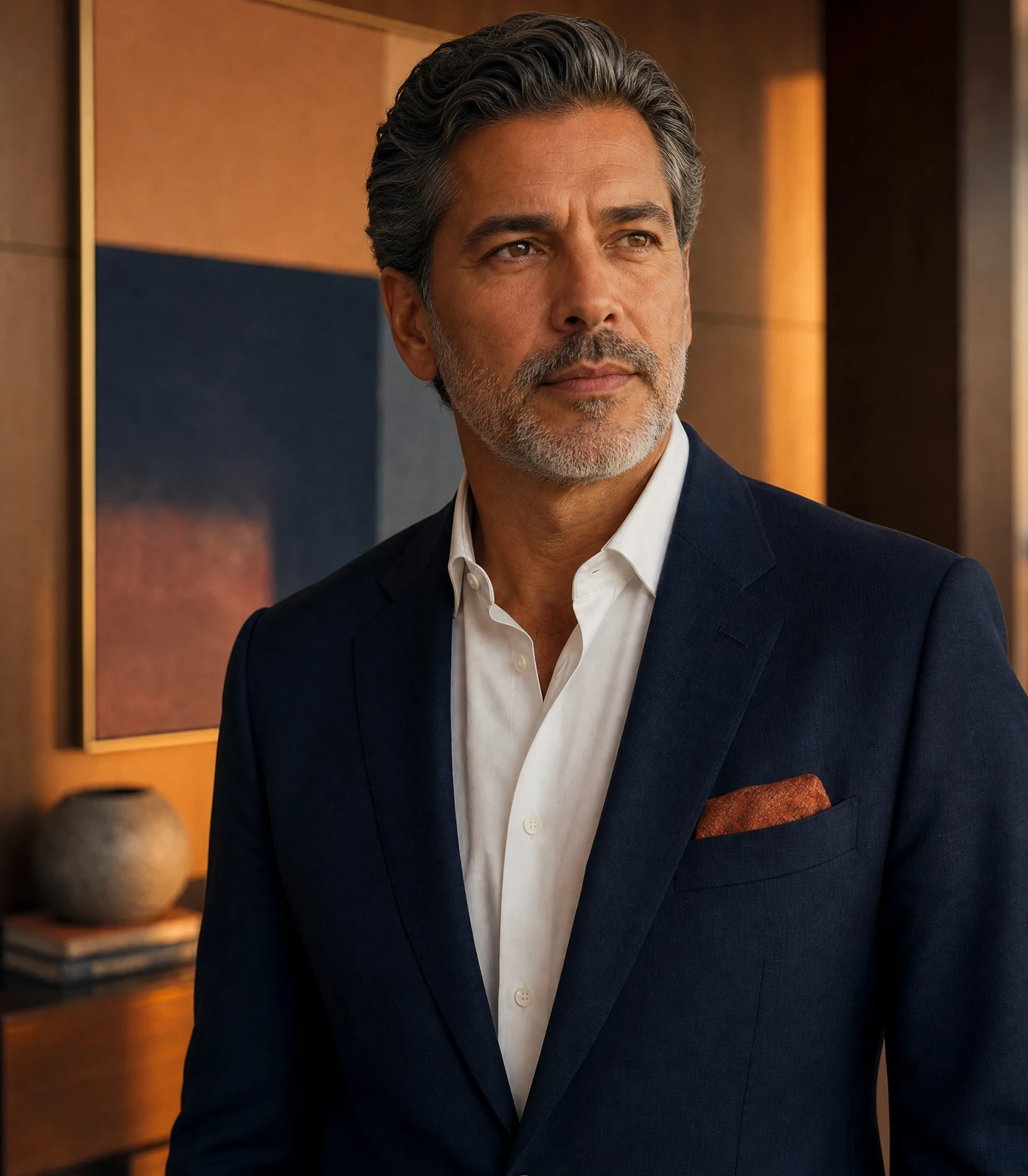 Portrait of a senior leader in a navy blazer